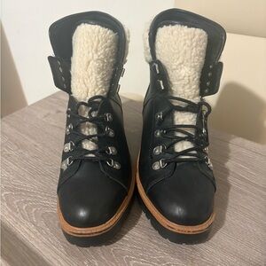 Marc Fisher Black Lace Up Boots with Shearling